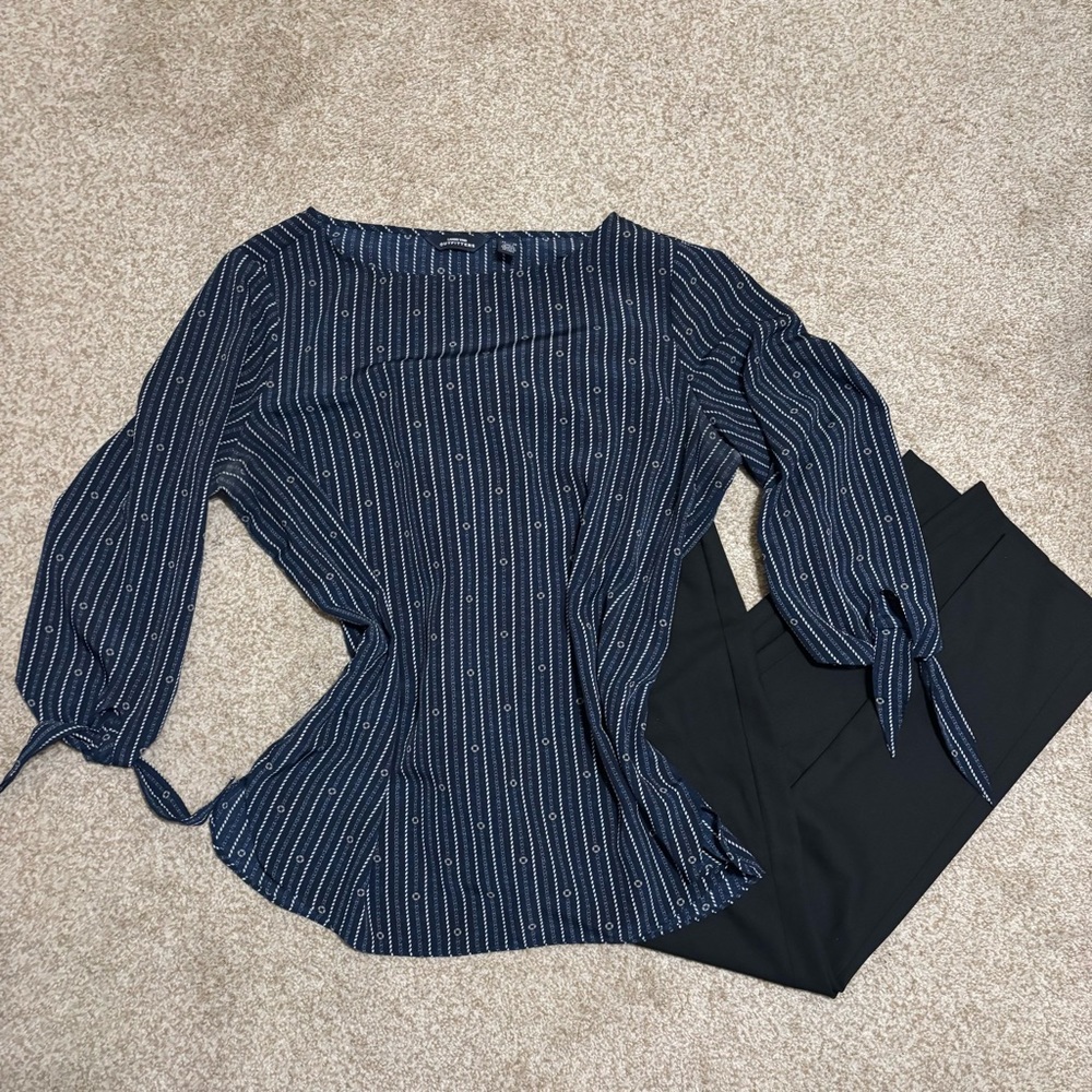 Chase Bank Lands End Navy Striped Blouse